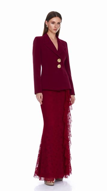 Bordo Güpür Etekli Blazer Abiye  Takım